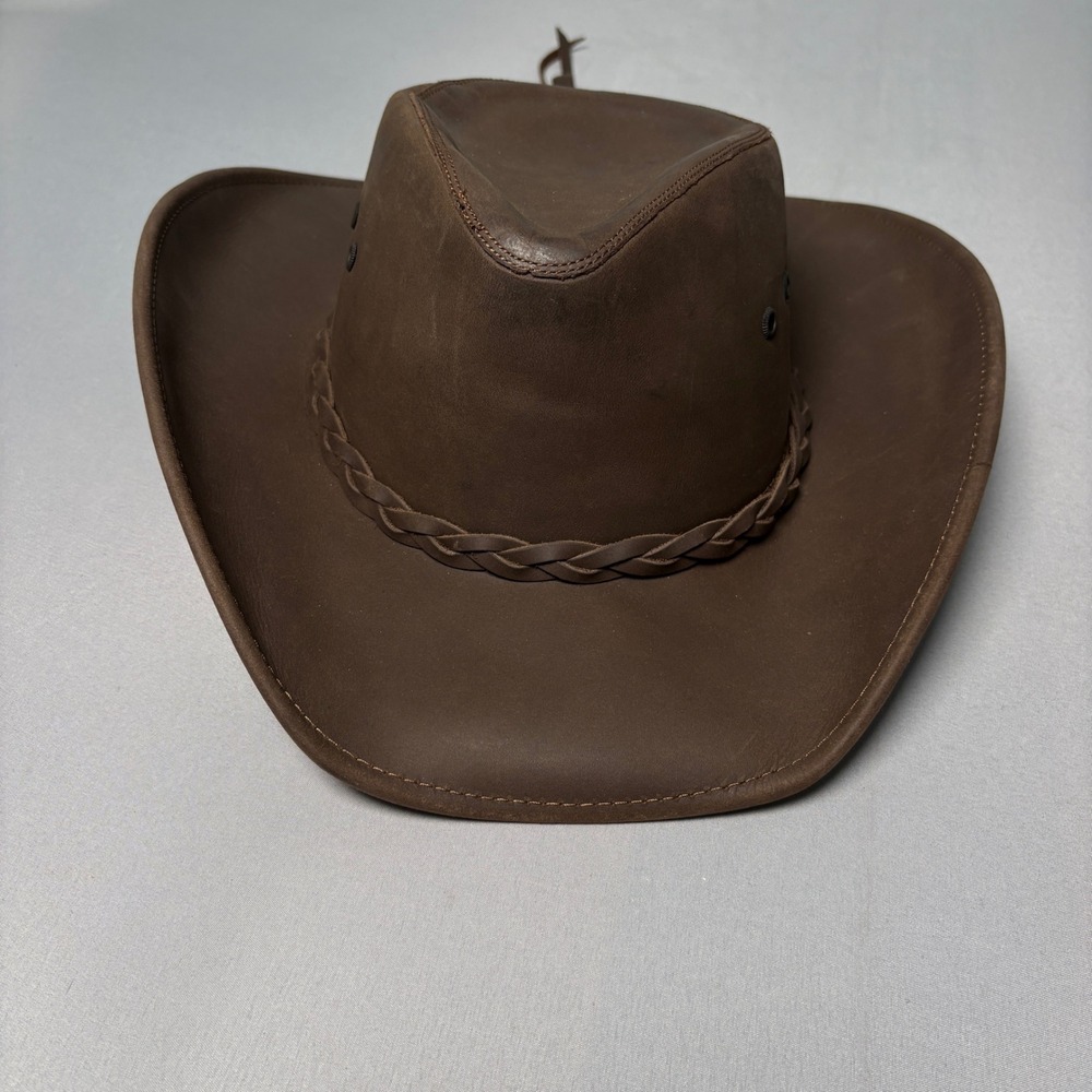 American Hat Makers Hollywood Brown Leather Cowboy Hat Western Outback Large NWT